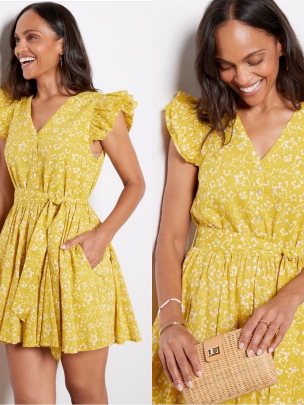 Cleobella Zia Mini Dress in Cassia Yellow Floral